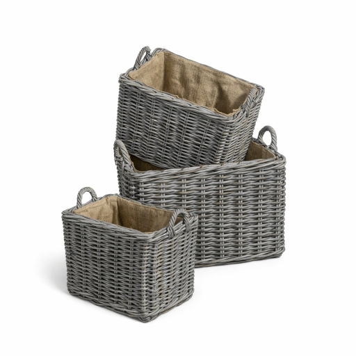 Grey Rectangle Lined Log Basket