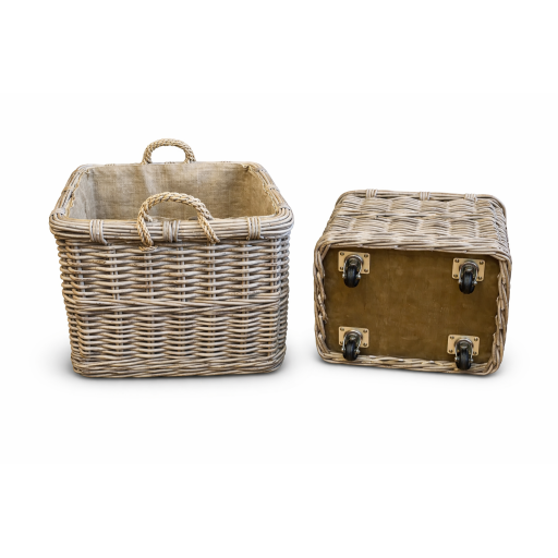 Lined Square Log Basket on Castors
