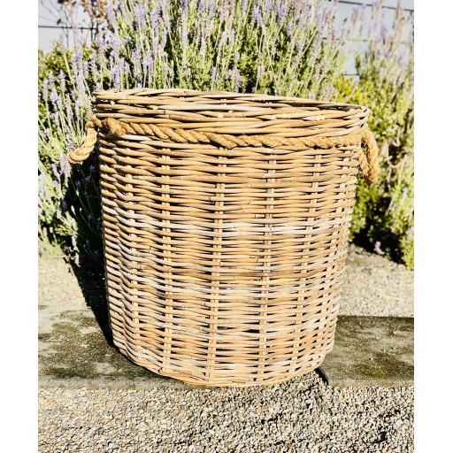 Round Log Basket with Rope Handle
