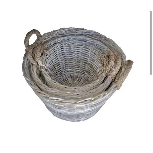 Round Log Basket with Rope Handles