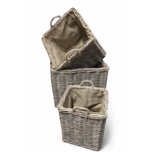 Grey Square Lined Log Basket