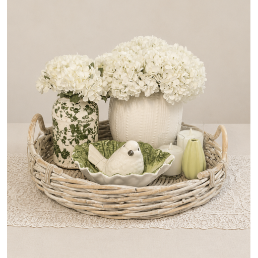Round Tray with Wooden Handles